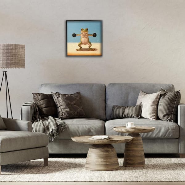 Exercise Weights Frog by Lucia Heffernan Black Framed Sports Giclee Art Print 17 in. x 17 in.