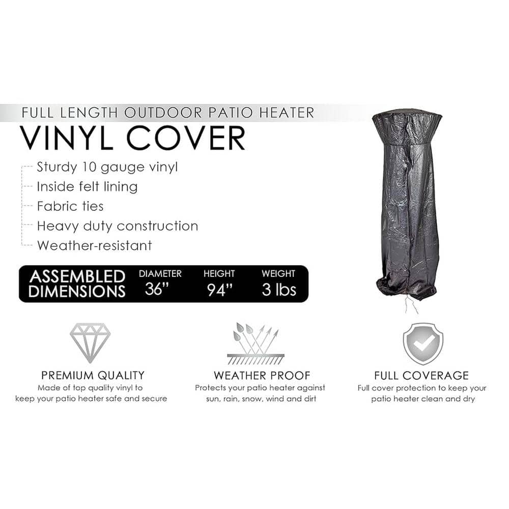 Heavy Duty Black Vinyl Full-Length Patio Heater Cover