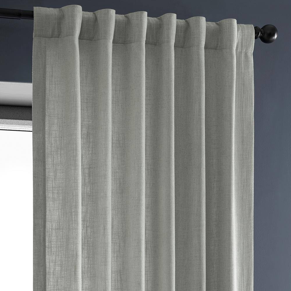 Ash Grey Light-Filtering Faux Linen Rod Pocket Curtain Panel