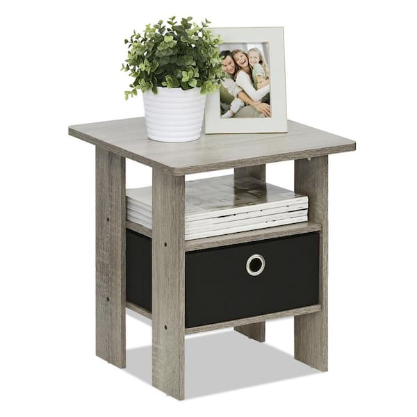 Furinno French Oak Grey and Black Storage End Table 11157GYW/BK