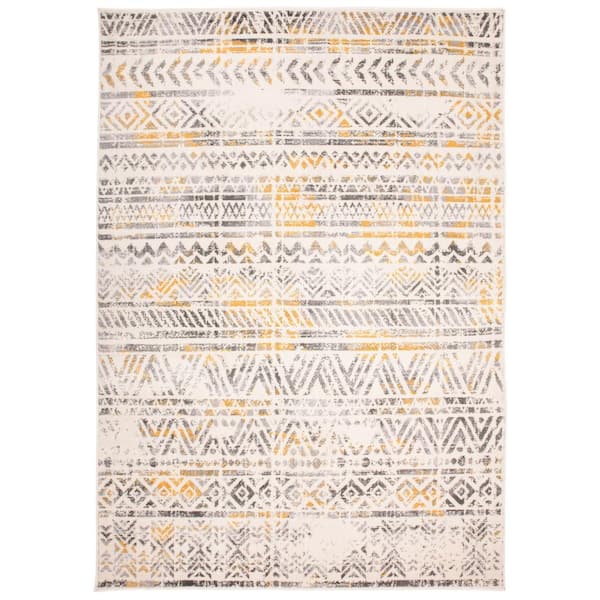 Geometric Distressed Bohemian 3 ft. 3 in. x 5 ft. Yellow Area Rug