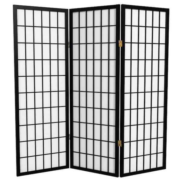 Oriental Furniture 4 ft. Short Window Pane Shoji Screen - Black - 3 Panels