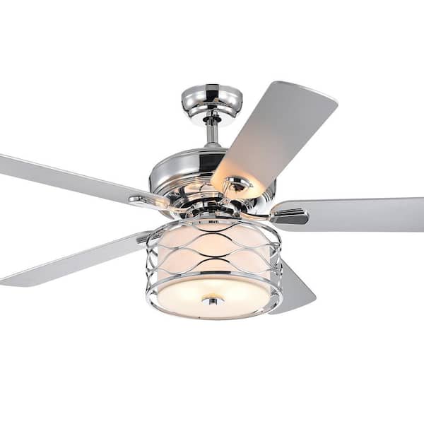 Moira 52 in. Indoor Chrome Finish Remote Controlled Ceiling Fan with Light Kit