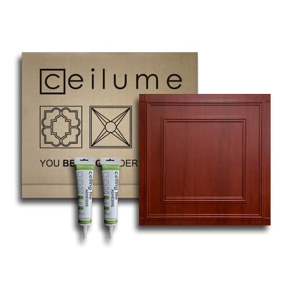 Ceilume Manchester 2 ft. x 2 ft. Glue Up Vinyl Ceiling and Wall Tile Kit in Faux Wood-Cherry (21 sq. ft./case)