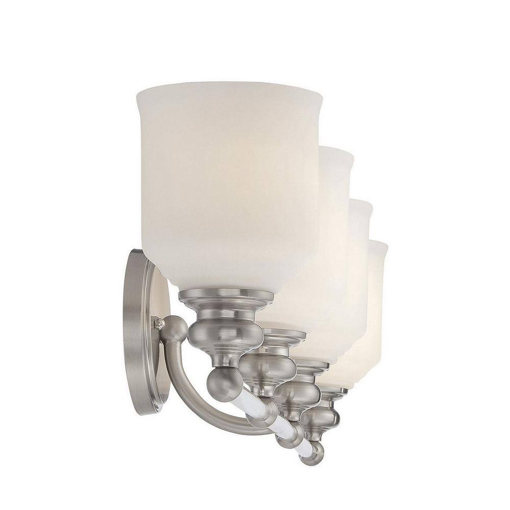 Melrose Satin Nickel 4-Light Vanity Bar with Opal Glass Shades