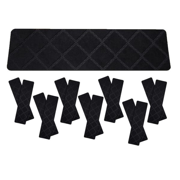 Gray 8 in. x 30 in. Polyester Stair Tread Cover Set of 15 Non-Slip Indoor Carpet Mats for Wooden Steps