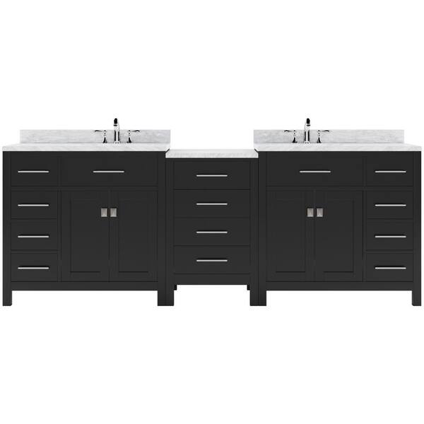 Virtu USA Caroline Parkway 93 in. W x 22 in. D x 35 in. H Double Sink Bath Vanity in Espresso with Marble Top