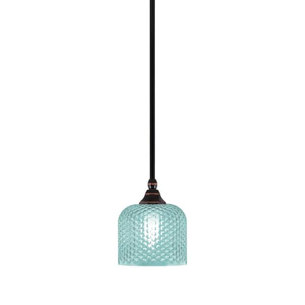 Unbranded Sparta 100-Watt 1-Light Black Copper Mini Pendant Light with Turquoise Textured Glass and Light Bulb Not Included