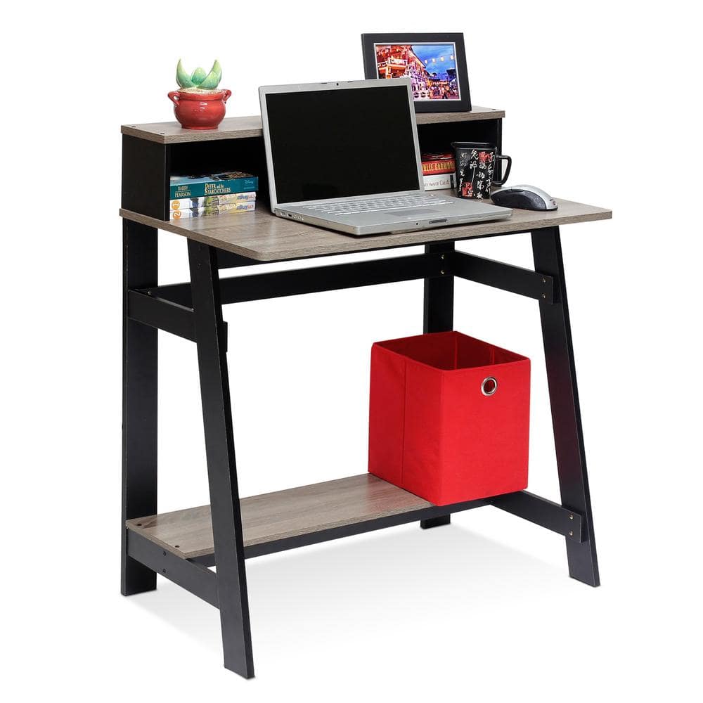 French Oak Grey A-Frame Desk with Hutch and Drawer