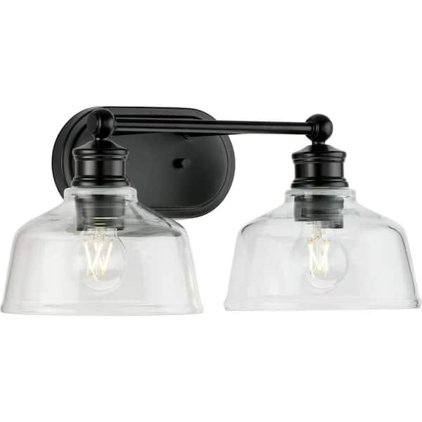Singleton 17 in. 2-Light Matte Black Vanity Light with Clear Glass Shades
