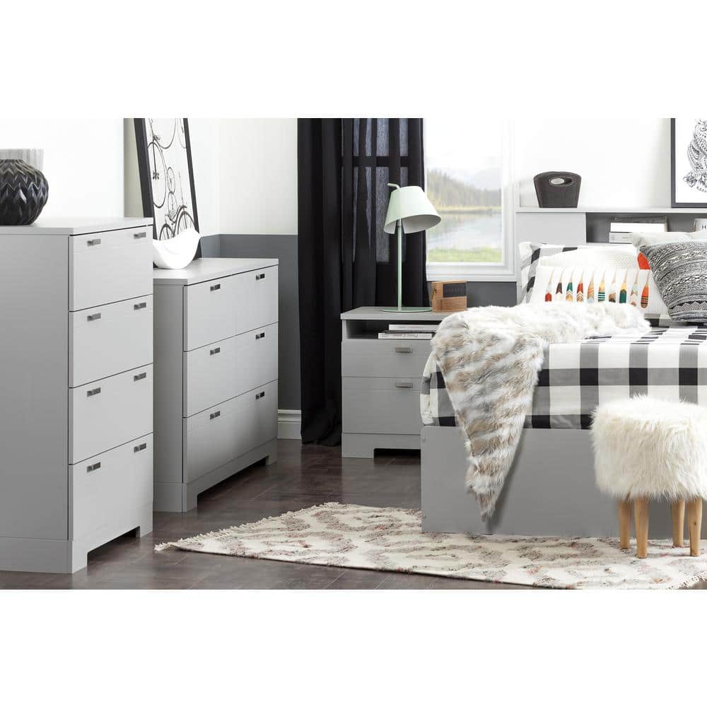 Soft Gray 2-Drawer Particleboard Nightstand with Cord Catcher