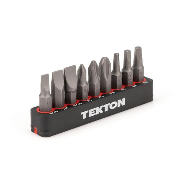 TEKTON 1/4 in. Phillips, Slotted, Square Bit Set with Rail (#1 to #3, 3/16 in. to 5/16 in. S1-S3)