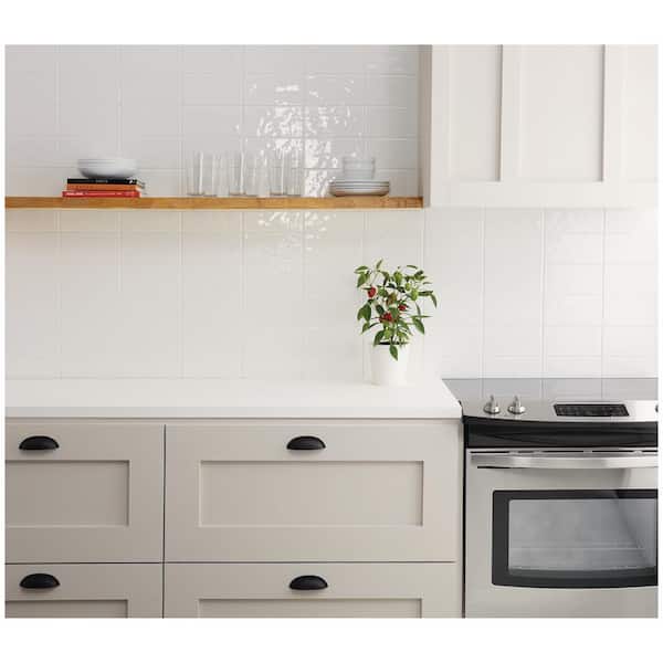 LuxeCraft 4 in. x 4 in. White Glazed Ceramic Subway Wall Tile Sample