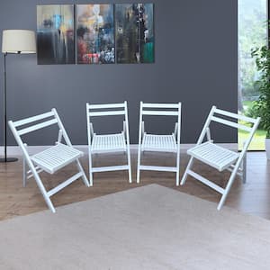 Set of 4 Wood Outdoor and Indoor Dining Chair Patio Dining Set with Arm (White)