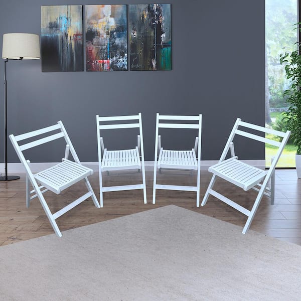 HOTEBIKE Set of 4 Wood Outdoor and Indoor Dining Chair Patio Dining Set with Arm (White)