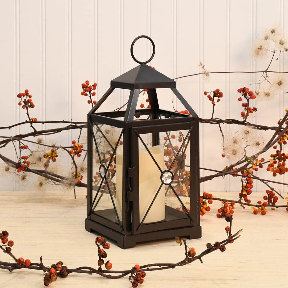 Bronze Rhinestone Embellished Flameless LED Lantern