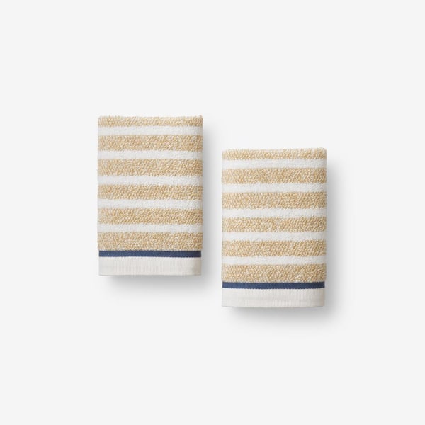 The Company Store Company Cotton Melange Stripe Reversible Taupe Wash Cloth (Set of 2)
