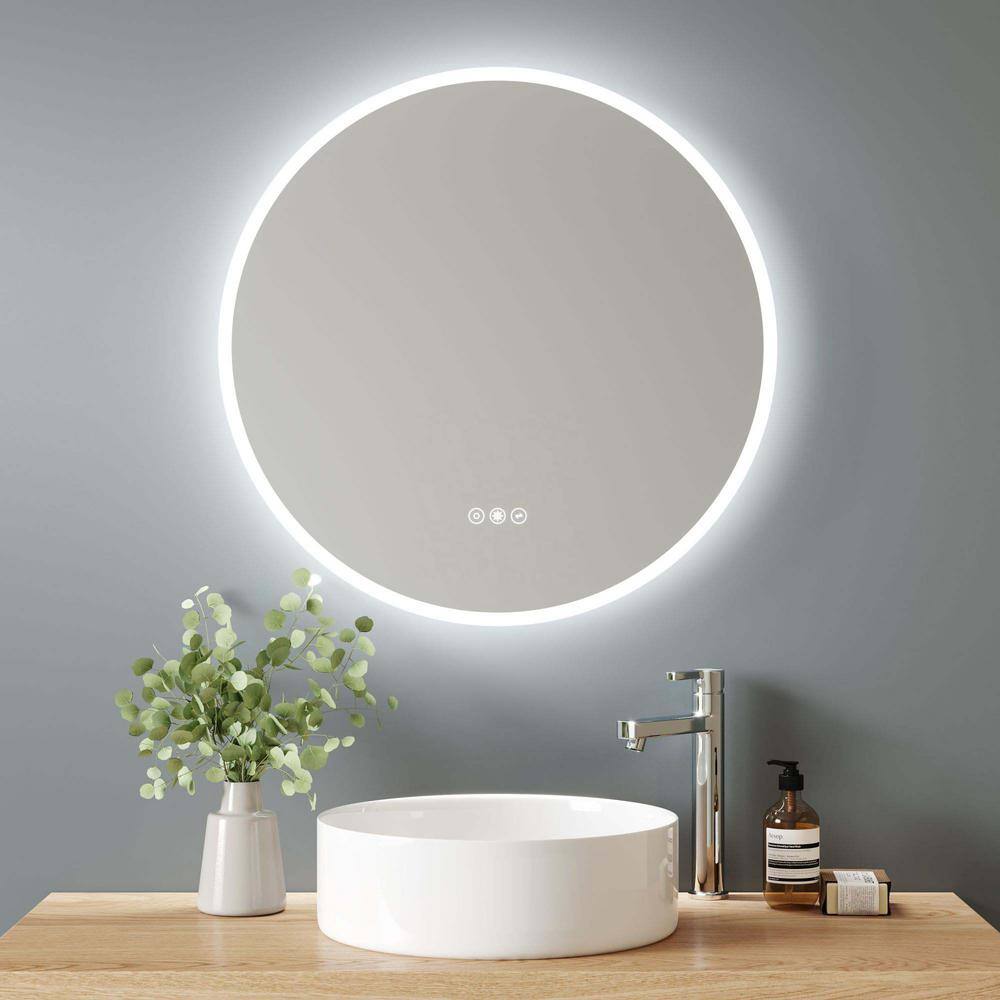 24 in. W x 24 in. H LED Small Round Mirror Frameless Wall mounted ...