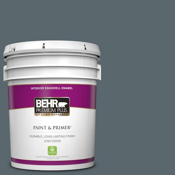 BEHR PREMIUM PLUS 5 gal. #N470-6 Whale Gray Eggshell Enamel Low Odor Interior Paint & Primer