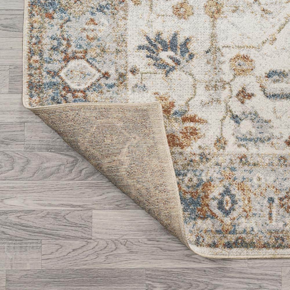 Hiero Cream and Terra Persian Border 8' x 10' Washable Rug