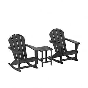 Laguna 3-Piece Fade Resistant Outdoor Patio HDPE Poly Plastic Adirondack Rocking Chairs and Side Table Set, Gray