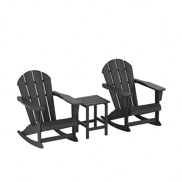 WESTIN OUTDOOR Laguna 3-Piece Fade Resistant Outdoor Patio HDPE Poly Plastic Adirondack Rocking Chairs and Side Table Set, Gray