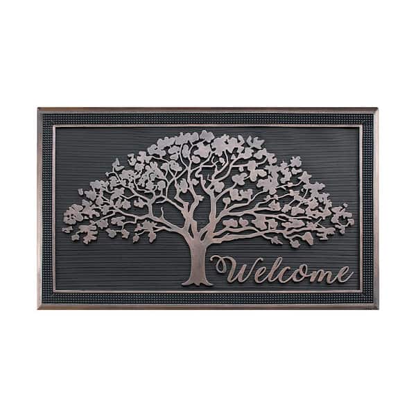 A1HC Oak Tree Design Black/Bronze 30 in. x 48 in. Rubber All Season/Large Size Double Door Mat