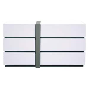 Seville 6-Drawer White Modern Dresser 32 in. H x 55 in. W x 18 in. D