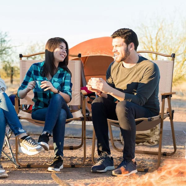 2-Pack Camping Chairs with Steel Frame 600D Oxford Fabric and Wooden Armrests