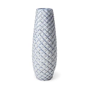 Troi II Blue & White Fishscale Pattern Ceramic Vase