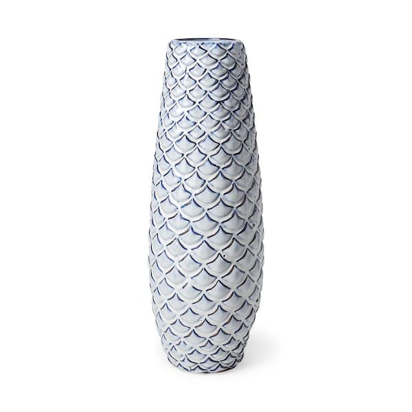 Mercana Troi II Blue & White Fishscale Pattern Ceramic Vase