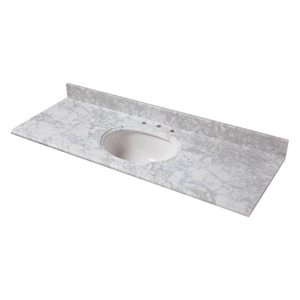 Home Decorators Collection 61 In. W Marble Vanity Top In Carrara With Single White Bowl And 8 In. Faucet Spread-61108 - The Home Depot