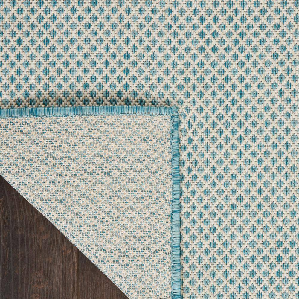 Ivory Aqua Geometric Flat Woven Synthetic Runner Rug