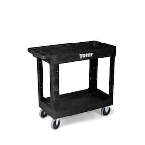 550 lbs. Capacity 34.5 in. x 16.5 in. x 32.5 in. Black Plastic 2-Tier 4-Wheeled Lipped Top Straight Handle Utility Cart