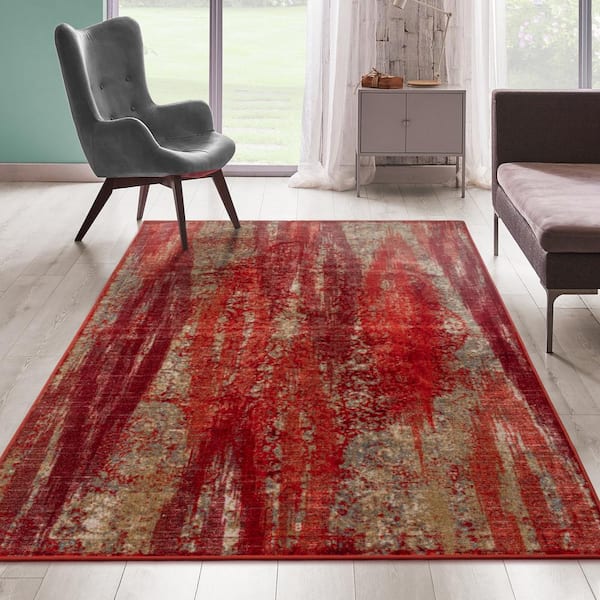 Brayton Orange 5 ft. x 8 ft. Non-Slip Abstract Indoor Area Rug