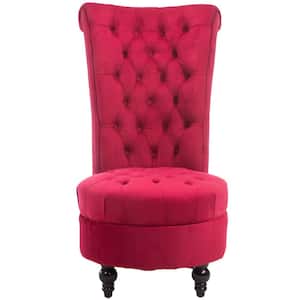 Red High Back Accent Chair Upholstered Armless Chair Retro Button-Tufted Design with Thick Padding and Rubberwood Leg