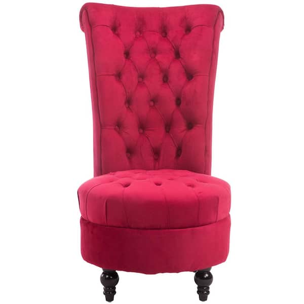 HOMCOM Red High Back Accent Chair Upholstered Armless Chair Retro Button-Tufted Design with Thick Padding and Rubberwood Leg