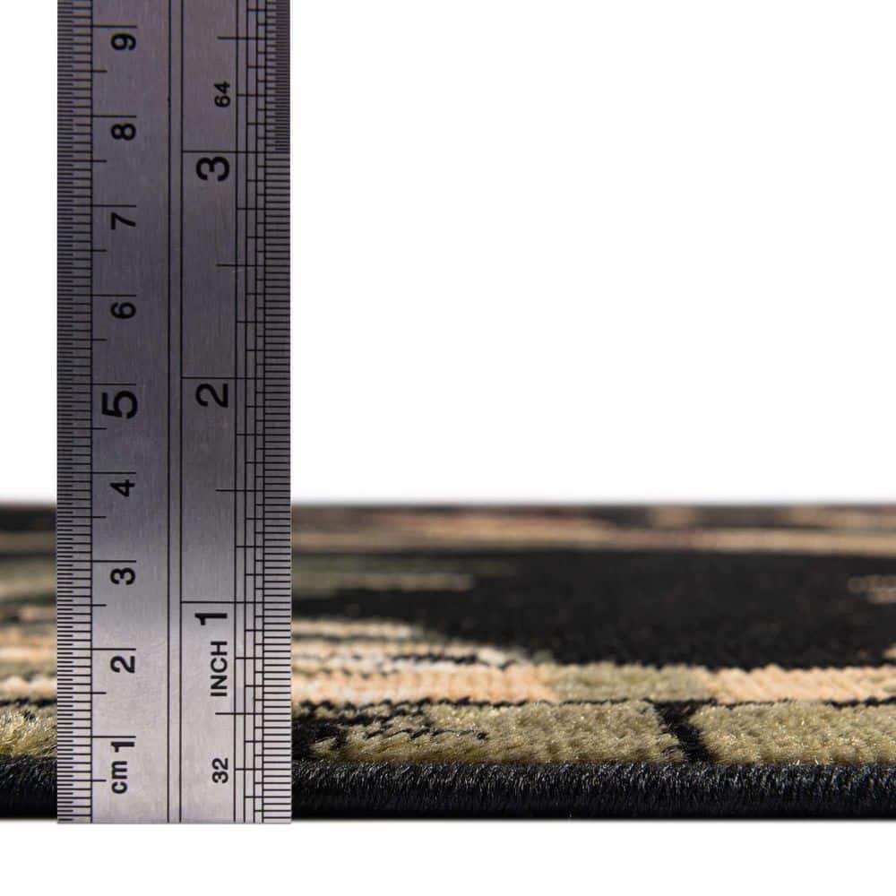 Black Floral Synthetic Square Indoor Rug, 6' x 6'