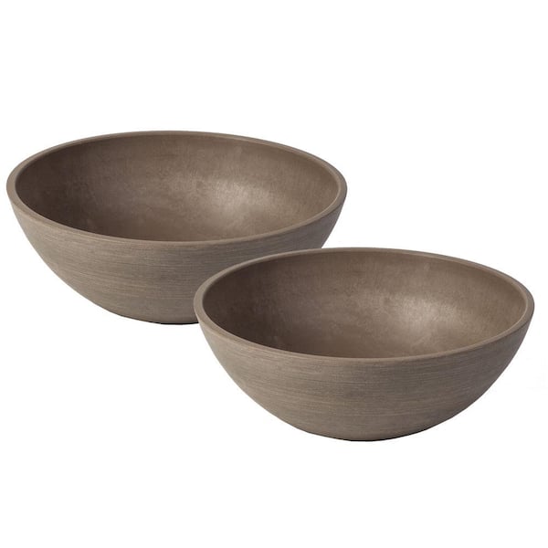 Algreen Valencia 10 in. Round Textured Taupe Polystone Bowl Planter (2-Pack)