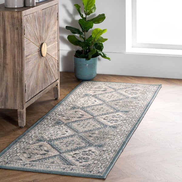 Becca Traditional Tiled Area Blue 3 ft. x 6 ft. Indoor Runner Rug
