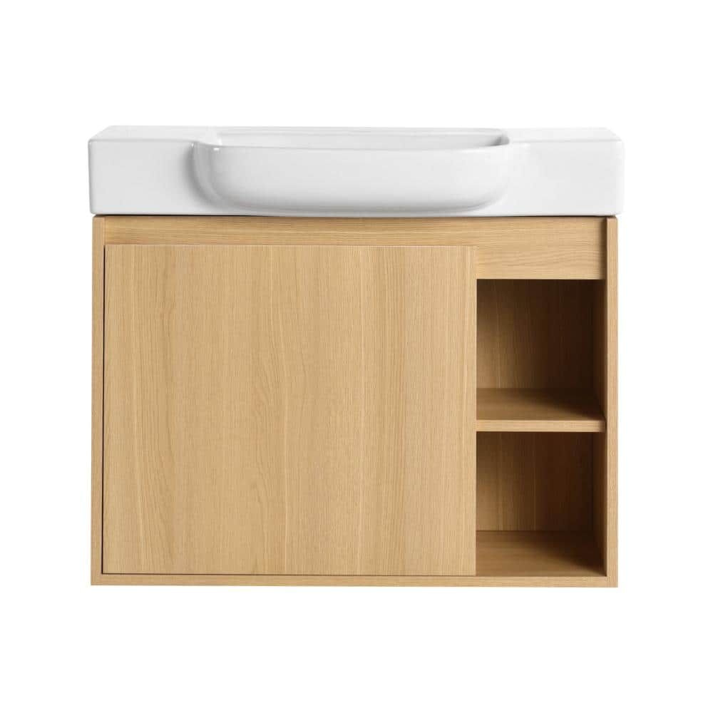 27 in. W Single Sink Wall-Mounted Bath Vanity in Light Oak with White Ceramic Top Unassembled price history on PriceWatchPro