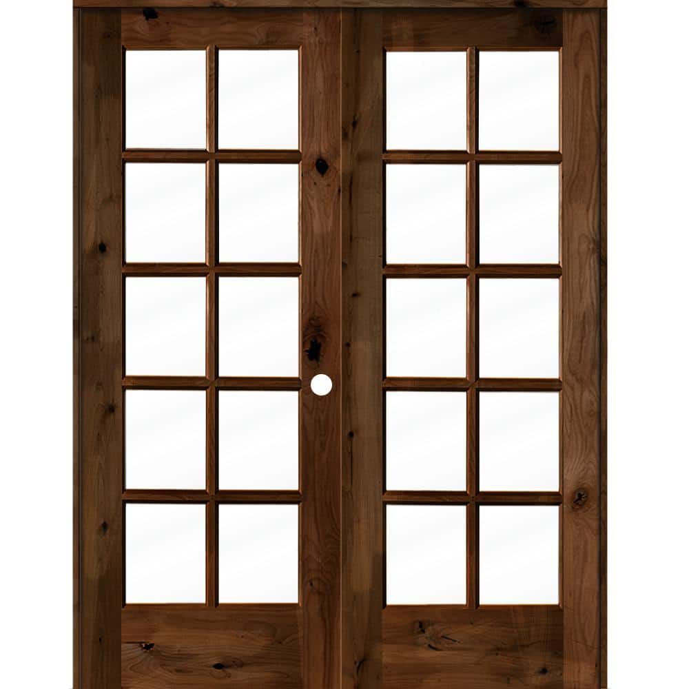 56 in. x 80 in. Knotty Alder Left-Handed 10-Lite Clear Glass Provincial Stain Wood Double Prehung French Door price history on PriceWatchPro