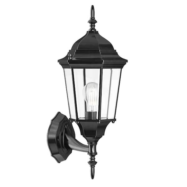 Madison 22.75 in. 1-Light Black Outdoor Hardwired Wall Lantern Sconce with No Bulbs Included (1-Pack)