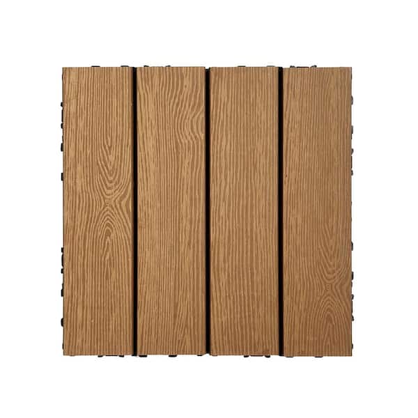 Misopily 11.8 in. x 11.8 in. Wood Color Plastic and Wood Composite Deck Tiles Set (20-Pack)