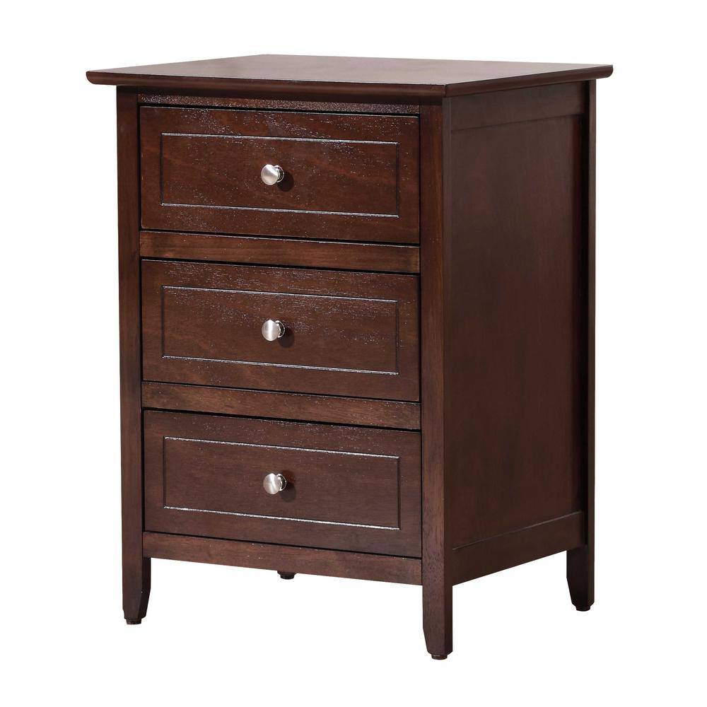 Daniel Cappuccino 3-Drawer Solid Wood Nightstand