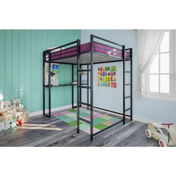 Alana Black Full Metal Loft Bed with Desk