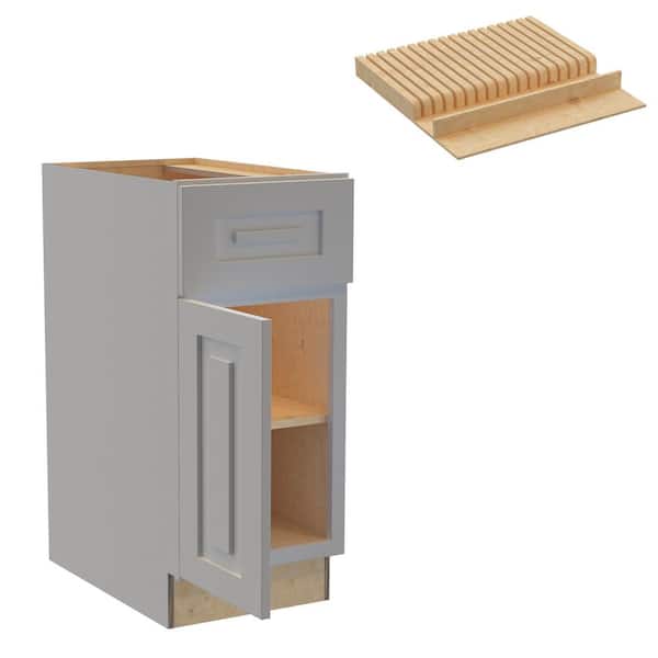 Home Decorators Collection Grayson 15 in. W x 24 in. D x 34.5 in. H Assembled Plywood Base Kitchen Cabinet in Pearl Gray with Knife Block LH