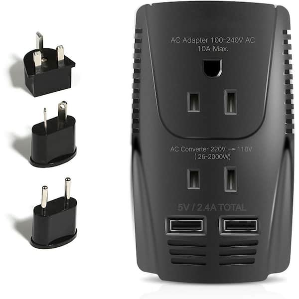 2000W Travel Voltage Converter Step Down 220v to 110v for Hair Styling Tools with 10A Adapter and Dual USB Plugs