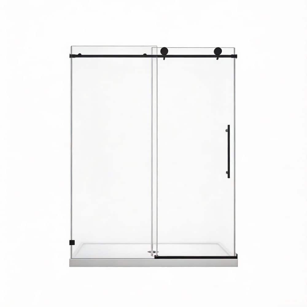 60 in. W x 73 in. H Frameless Sliding Shower Door in Matte Black with Easy-Clean Tempered Glass and Soft Closing System price history on PriceWatchPro