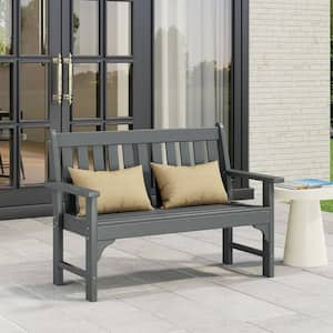 Laguna Outdoor Patio Weather Resistant Poly Plastic 51 in. 2-Person Front Porch Garden Bench in Gray